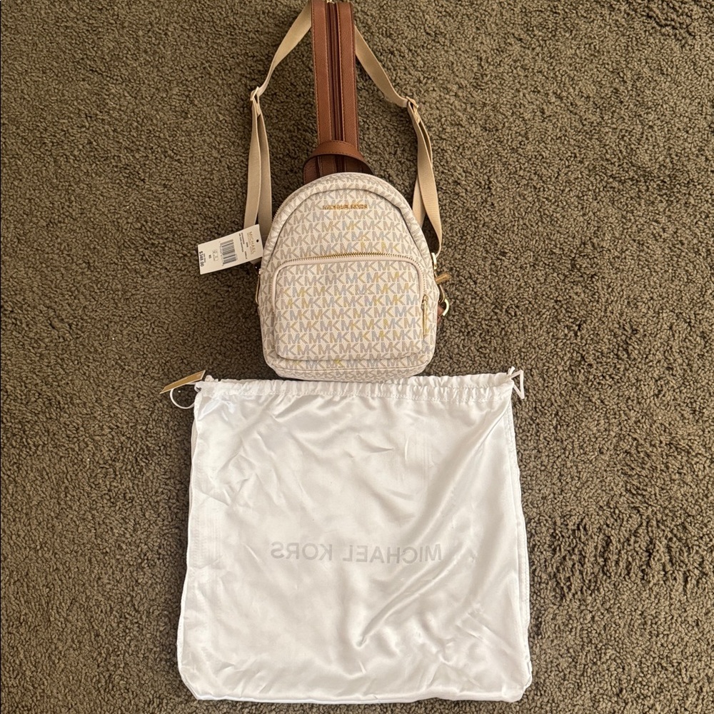 Michael Kors Cream and Brown Logo Mini Backpack